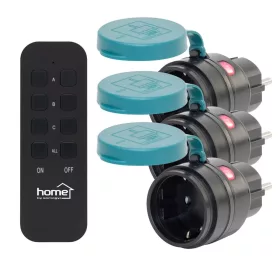   Home THO2313 távirányítható kültéri hálózati aljzat szett, IP44, 2300 W, 3 aljzat +1 távirányító, 40m hatótáv