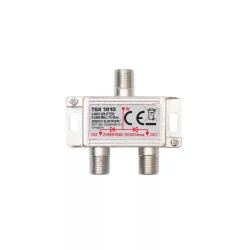 Home TSX 1910 F elosztó, HQ professzionális minőség, 75 Ohm, IP44, cink-ötvözet konstrukció, 5-2400 MHz, 2 utas, 1 bemenet, 2 kimenet