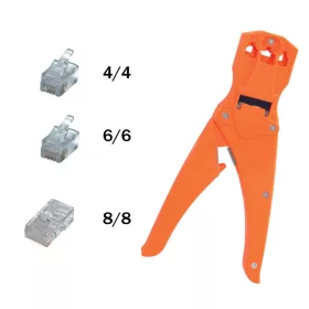   Home TW 3-6 préselő fogó, telefondugóhoz, 210 mm, 3 mérethez, 2 csupaszolási hossz, ABS műanyag