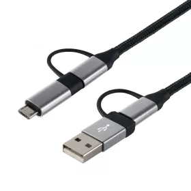   Home USB MULTI 4in1 töltőkábel, USB-C, microUSB, USB-A, QC, PD, szőtt nejlon, 480 Mbps, 60Wmax, 1,5m vezeték