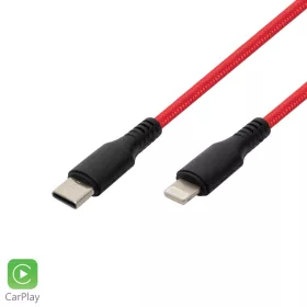   Home USBCL1 töltőkábel, USB-C / Lightning, 2.1A, 1m, szövött, piros