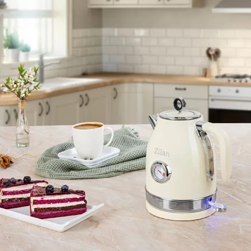 Zilan ZLN1184 retró vízforraló, 2200 W, 1,7 literes, hőmérsékletkijelzés, 360°-ban forgatható állvány, fehér