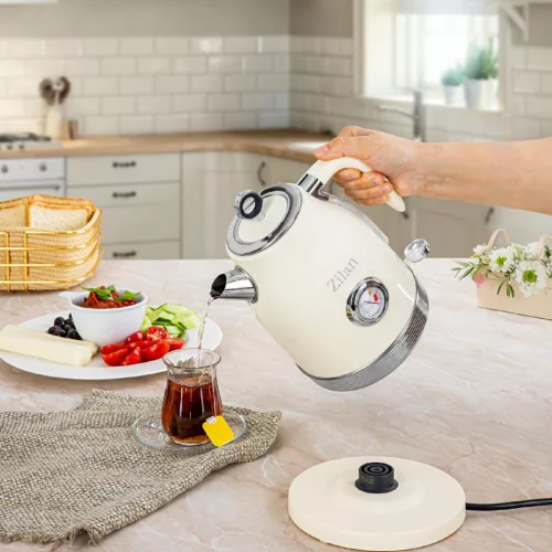 Zilan ZLN1184 retró vízforraló, 2200 W, 1,7 literes, hőmérsékletkijelzés, 360°-ban forgatható állvány, fehér