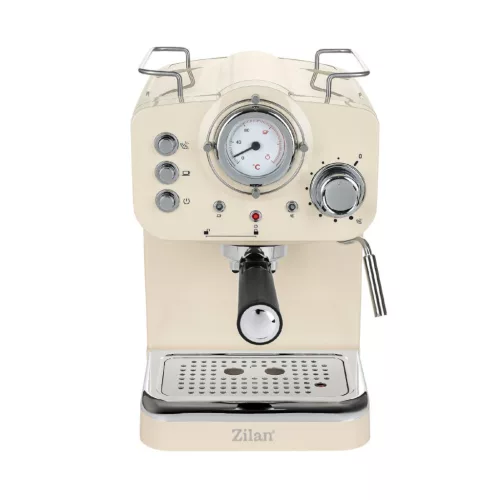 Zilan ZLN2992 retró eszpresszó kávéfőző, 1100 W, 15 bar, 1,25 liter kapacitás, tejhabosító, bézs