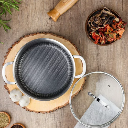 Zilan ZLN9648 Hexachef lábas fedővel, 24 cm, 4,3 liter, 3 rétegű, hatszögletű hibrid tapadásmentes belső